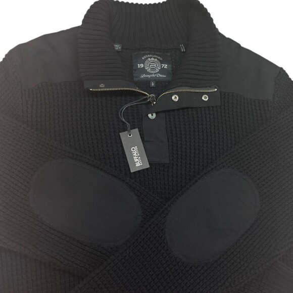 NWT Buffalo David Bitton Black Waffle‎ Knit Sweater W/ Elbow Patches Size Large - Picture 3 of 8